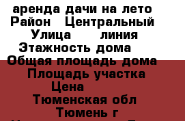 аренда дачи на лето  › Район ­ Центральный  › Улица ­ 14 линия › Этажность дома ­ 2 › Общая площадь дома ­ 36 › Площадь участка ­ 8 › Цена ­ 8 000 - Тюменская обл., Тюмень г. Недвижимость » Дома, коттеджи, дачи аренда   